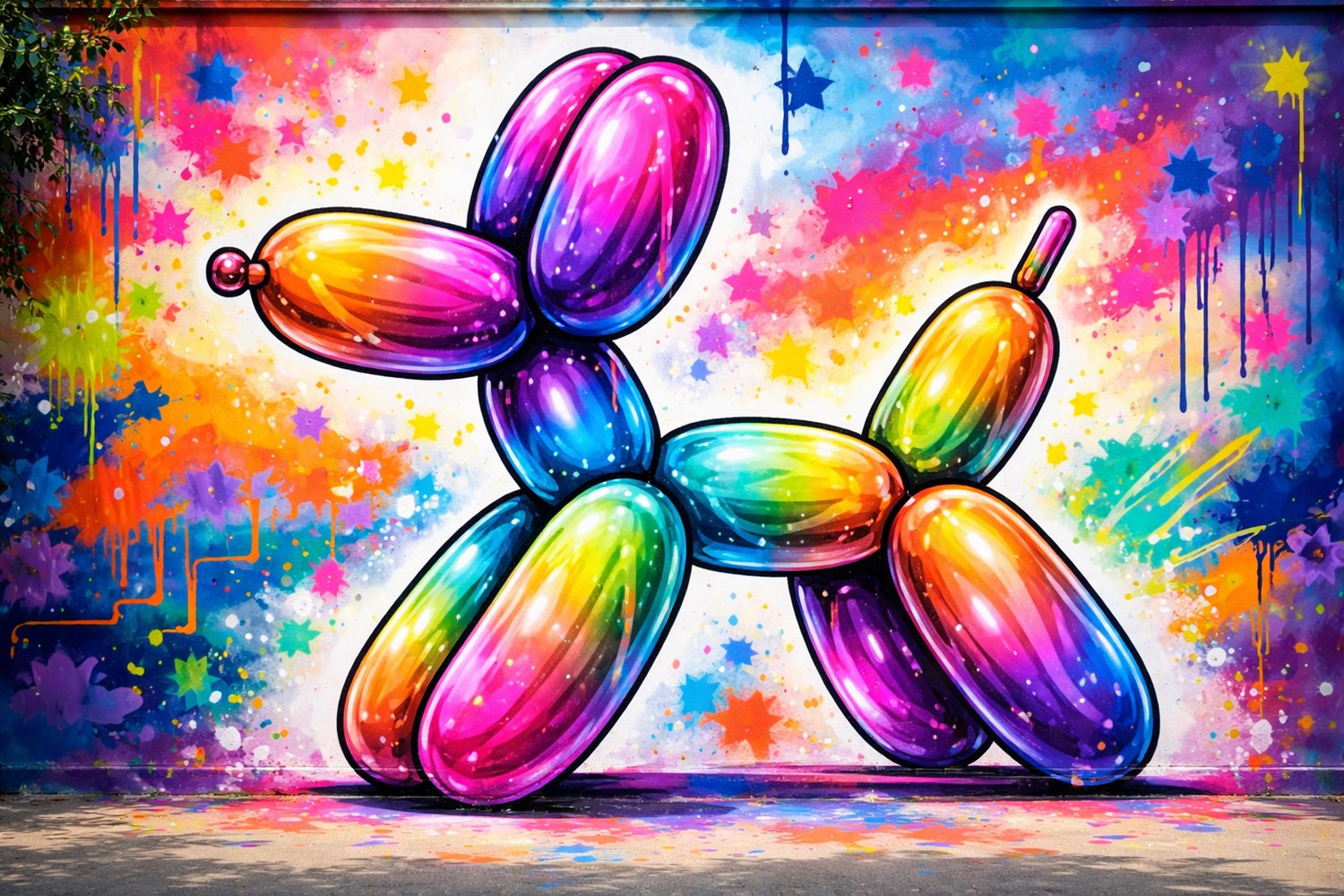 Роспись собачки Balloon Dog в модной технике флюид-арт - фотография № 1